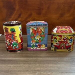 M&M'S Festive Tin Trio.  Vintage  1994, 1995 & 1997 tins.